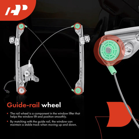 Beefy Front Driver Side Power Window Regulator With 2 Pin Motor For Chrysler Pacifica 2004 2005 2006 SUV OEM Replacement Direct Fit Front Left Window Regulator Assembly, guide-rail wheel detail