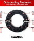 18 AWG 2 Conductor AMSB Shielded Cable Wire UL2464 coiled with labeled features of flexibility, velcro, insulation, and tinned copper ends