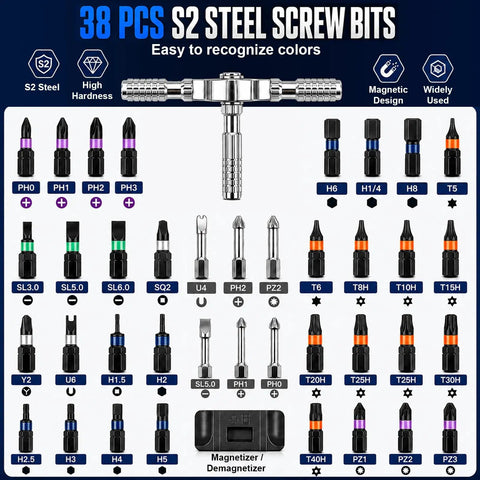 Magnetic 40 In 1 Screwdriver Set With Ratchet And T Handle Go To Tool with S2 Steel Bits for PH SL Torx Hex U Shaped and PZ display