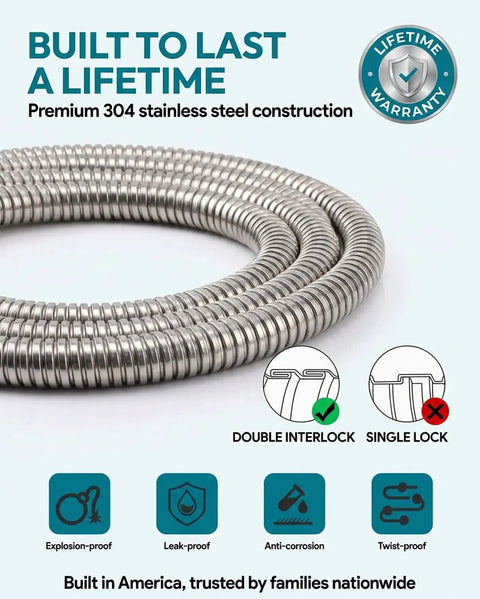 Extra Long 157 Inch Stainless Steel Shower Hose With Brass Connectors Flexible Handheld Hose For High Pressure Showers G One Half Inch Inlet