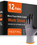 Grip Ready MicroFoam Nitrile Coated Work Gloves, Seamless Knit Nylon Bulk Pack, 12 Pairs For Men And Women Box