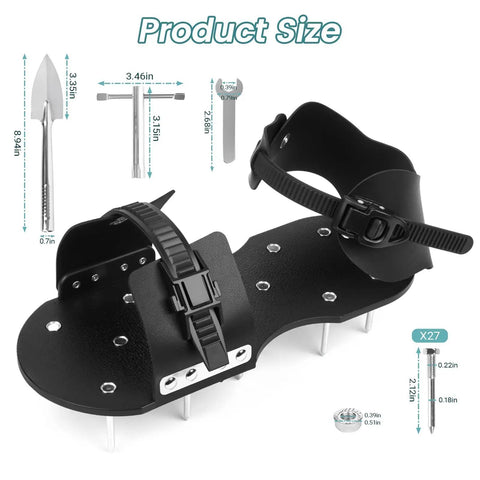 Heavy Duty Lawn Aerator Shoes With Six Extra Spikes, Cleaning Shovel, And Upgraded T Wrench For Easy Assembly product size details