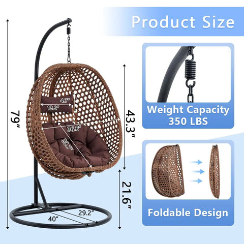Dimensions of Egg Chair With Stand For Indoor And Outdoor Relaxation, Premium Hanging Swing Chair With Thick Cushion And Headrest