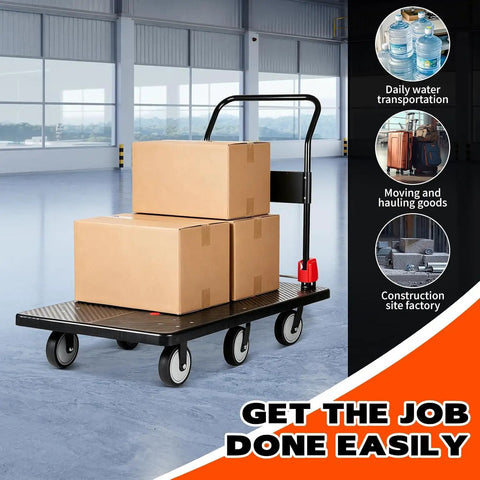 Heavy Duty Folding Platform Cart With Silent TPR Wheels, Straight Up Heavy Dolly For Moving And Garage Hauling, Hella Smooth handcart with boxes.