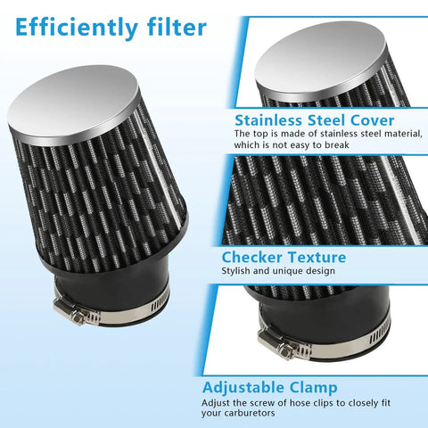High Flow Air Filter Kit For Predator 212cc 196cc Mini Bike Go Kart 62mm Filter Fits Coleman CT200U And GX160 GX200 Clone Engines 5.5HP 6.5HP Replacement Air Intake Upgrade with stainless steel cover and adjustable clamp