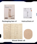 Hands On 3D Wood Puzzle For Adults SpaceX Starship Super Heavy Booster DIY Rocket Model Kit packaging, instructions, and wood sheets
