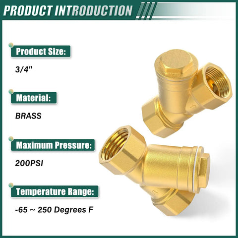 Brass Y Shaped 3/4 Inch Female Strainer Valve For Fuel Air Liquid Oil Gas Lines Heavy Duty Pipe Fittings Adapter Connector Corrosion Resistant High Temp 200 Psi Working Pressure