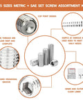 360 Piece Set Screw Kit 25 Size Metric And SAE Allen Screws For Bathroom Fixtures 304 Stainless Steel Internal Hex Drive Cup Point