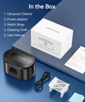 48KHz Ultrasonic Jewelry Cleaner Pro Grade Deep Cleaning Machine With 20oz 304 Stainless Steel Tank, accessories shown.