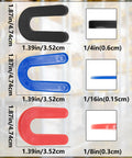 Heavy Duty Vehicle Lift Leveling Shim Kit With Grippy Polyethylene Wedges showing black, blue and red wedges, various sizes and shapes.