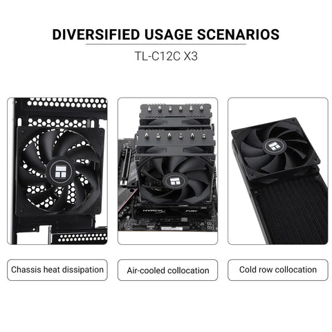TL-C12C X3 120mm PWM CPU Fan with S-FDB Bearing in diverse PC cooling scenarios