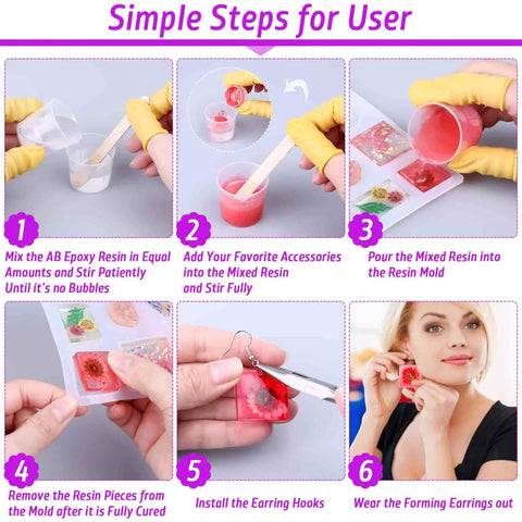 Step-by-step guide for Beginner Resin Craft Kit With Molds And Silicone For Epoxy Resin Projects Includes Dried Flowers Foil Flakes Necklace Cord Earring Hooks Plus Tools And Easy Instructions For DIY Jewelry Making.