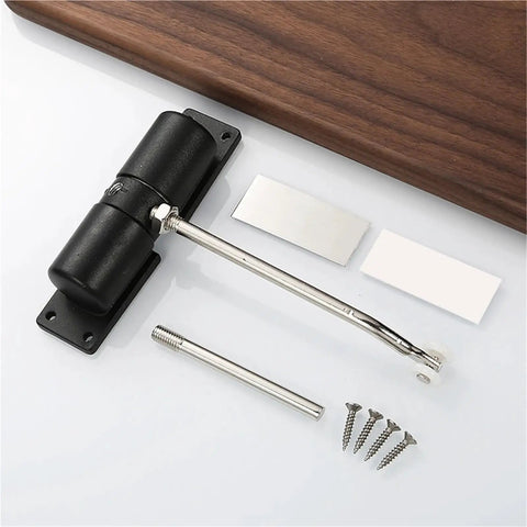 Premium Automatic Door Closer Aluminum Alloy Adjustable Closing Hinge With Wear Resistant Rebound Stopper Black Finish