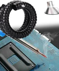 Straight Up Top Shelf 360 Rotary Duct Arm With Kink Resistant Hose And Wide Adjustable Hood For Heavy Workshop Solder Fume Cleanup And Supreme Air Quality Improvement featuring a black flexible hose.