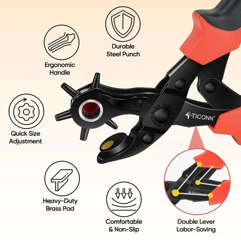 Beefy Heavy Duty Leather Hole Punch Tool Set With Multi Size Punches for Belts, Ergonomic Steel Construction, Close-up.