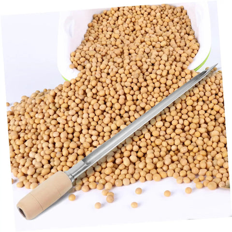 Stainless Steel Rice Grain Sampling Probe For Wheat Corn And Rice Efficient Grain Sampler resting on soybeans