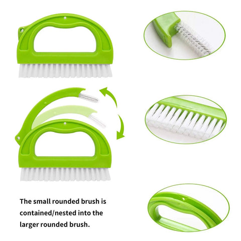 3 In 1 Grout Cleaner Brush With Long Handle for Tile Joints and Shower Grout Scrub Brush, Green, showing detachable small brush