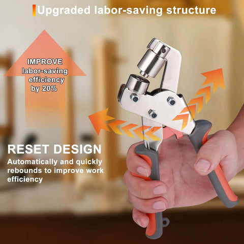 Grommet Tool Kit 500 Piece Set With Three Eighths Inch Grommets showing upgraded labor-saving structure in use