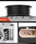 Close-up view of Beefy 12V 115A Clockwise 5 Groove Alternator Replacement for Chevrolet Malibu and Saturn Ion.