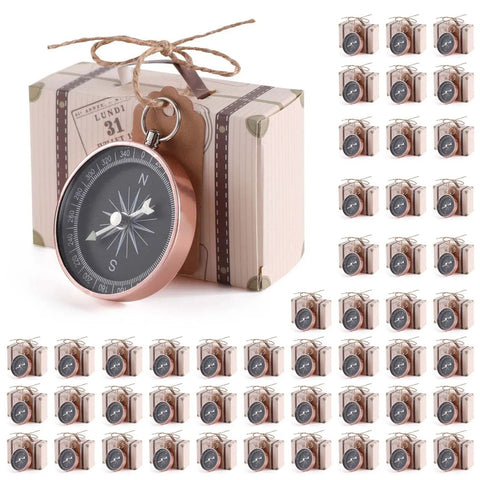 50 Pack Candy Boxes With Compass Gift Sets For Weddings Parties Valentines Day Sweets Chocolates Rose Gold Two Colors
