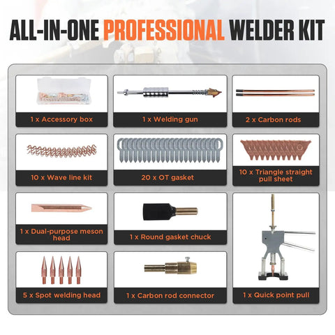 Beast 110V 3500W Spot Welder Dent Puller For Car Body Repair kit components displayed on a grid