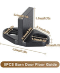 Four Pack Black T Shape Barn Door Floor Guides for sliding doors, durable metal construction, size dimensions shown.
