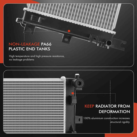 Straight Shooter Engine Coolant Radiator Assembly For Nissan Leaf 2013 To 2017 EV with PA66 plastic end tanks shown.