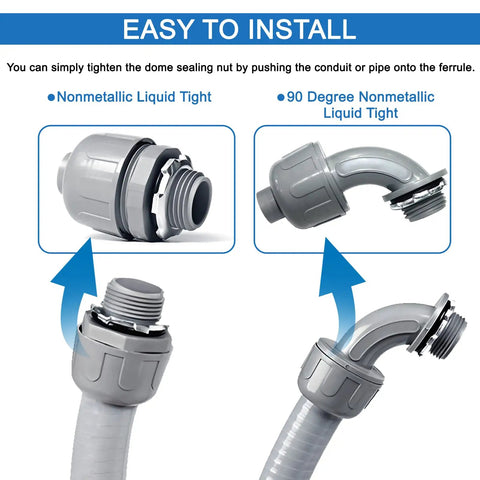 Liquid Tight Conduit And Connector Kit Half Inch Flexible Non Metallic PVC Electrical Conduit System with fittings close-up