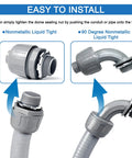 1-1/4 In 50 Ft Liquid Tight PVC Conduit Kit With Fittings Flexible Non Metallic showing straight and 90° connectors