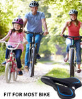 Family biking with Comfy Gel Memory Foam Bike Seat for Men And Women, waterproof soft saddle, anti-slip cover visible in corner