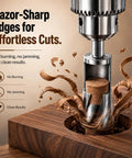 Bulletproof Six Piece Woodworking Dowel Plug Cutter Set For Plowing Through Thick Lumber And Snapping Tenons With Heavy Duty Steel Blades And Solid Wooden Carry Case, showcasing sharp cuts in a wooden piece.