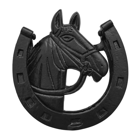 Antique Horse Head Door Knocker In Cast Iron With Rustic Horseshoe Accent For Front Door, Barn, Farmhouse Or Garden Gate