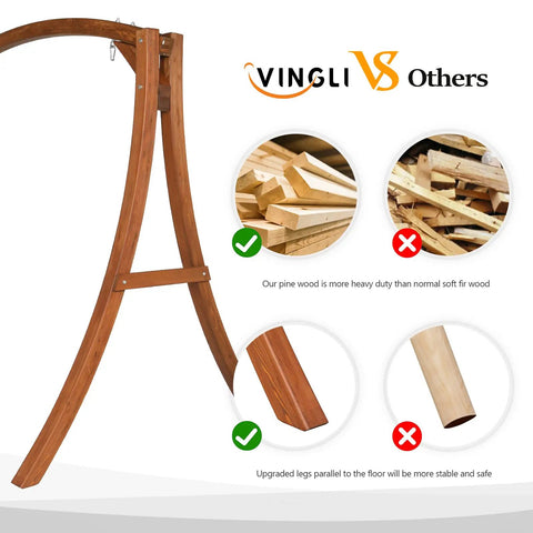 6.7Ft Porch Swing Frame Built Tough Heavy Duty A Frame Stand With 1000lbs Capacity Solid Wood Construction Curved Arc Top Fits 5Ft Porch Swing For Garden Patio Backyard And Indoor Use Brown Finish, showing wood comparison