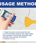 Hand using Patch Kit For Drywall Holes With Scraper, Quick-Dry Spackle Paste For Large Wall Repairs next to cracked wall