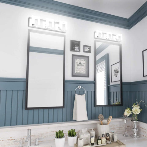 3 Light Sleek Modern LED Vanity Light For Bathroom With Frosted White Acrylic Chrome Up And Down Wall Fixtures Over Mirror