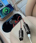 Hella Tough Universal Car Cigarette Lighter Splitter, 12V To 24V Dual Port Power Adapter with cables and phone in vehicle.