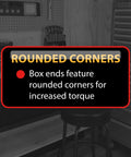 Rounded corners feature of one and a half inch combo wrench for increased torque in automotive, home garage, and DIY projects.