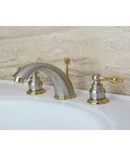 Victorian Style Widespread Bathroom Faucet In Brushed Nickel And Polished Brass Finish, Deck Mount 8 To 16 Inch Spread