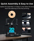 Ender 3 V3 SE 3D Printer with Sprite Direct Extruder shown with quick assembly steps and features on display.