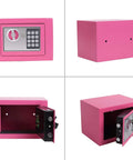 Pink Mini Digital Safe Box With Electronic Lock For Home Office Hotel Use Secure Cash Jewelry Storage 0.17 Cubic Feet Compact Deposit Box