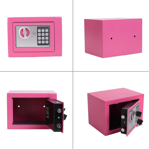 Pink Mini Digital Safe Box With Electronic Lock For Home Office Hotel Use Secure Cash Jewelry Storage 0.17 Cubic Feet Compact Deposit Box