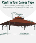 Diagram showing measurements and compatibility for Grill Gazebo Replacement Canopy Roof For 5 Foot By 8 Foot Outdoor BBQ Gazebo.