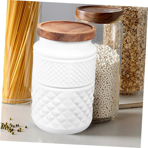 Two Pack Glass Storage Jars With Secure Airtight Lids For Coffee Beans And Dry Goods Keeps Your Stash Locked Down Tight, featuring white textured design.