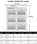 Sliding Closet Door Set For 72x80 Inch Openings, 3 Lite Frosted Glass MDF Barn Door With Hardware Kit, Size Chart Displayed