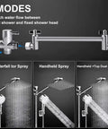3 modes of 12 Inch Shower Head With Extension Arm And Handheld Spray 9 Setting Rain Shower System With 3 Way Diverter Adjustable Water Pressure Easy Install Water Saving Mode For Home Spa