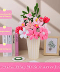 Pink Pipe Cleaner DIY Flower Kit With 550 Pieces In 7 Colors Bulk Pack Includes Floral Wires Stamens Floral Tape And Tutorial For Easy Craft Bouquets A Fun Kid Friendly Mothers Day Gift Idea. Pink pipe cleaner flower bouquet in vase