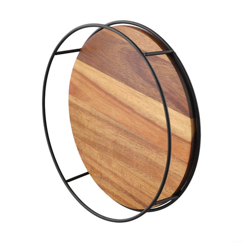 Wooden Lazy Susan Utensil Organizer With Steel Ball Bearings And Anti Slip Pads For Secure Heavy Item Storage On Your Countertop Full 360 Degree Rotation For Easy Access To Spices Condiments Pots And Pans, side view.