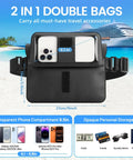 2 Pack Waterproof Fanny Packs For Women And Men With IPX8 Submersible Dry Pouch Belt Bag displayed on beach background
