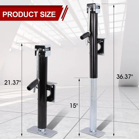 Heavy Duty Trailer Jack With 360 Swivel Weld-On Pipe Mount, 15 Inch Lift Range, Ergonomic Side Wind Handle And Foot Plate, Corrosion-Resistant Black E-Coat Finish, Supports 5,000 Lbs For RVs, Boat, Utility And Farm Trailers, 21.37 in and 36.37 in size