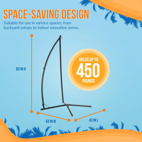 Boho Breeze C Style Hammock Chair Stand for Patio or Porch, Beefy Steel Frame, Powder Coated Black, 450 Lb Capacity, Frame Only
